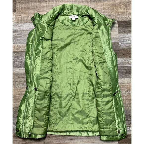 Coldwater Creek Womens Green Sleeveless Shiny Vest Jacket Full Zip Snap Medium - Picture 8 of 16